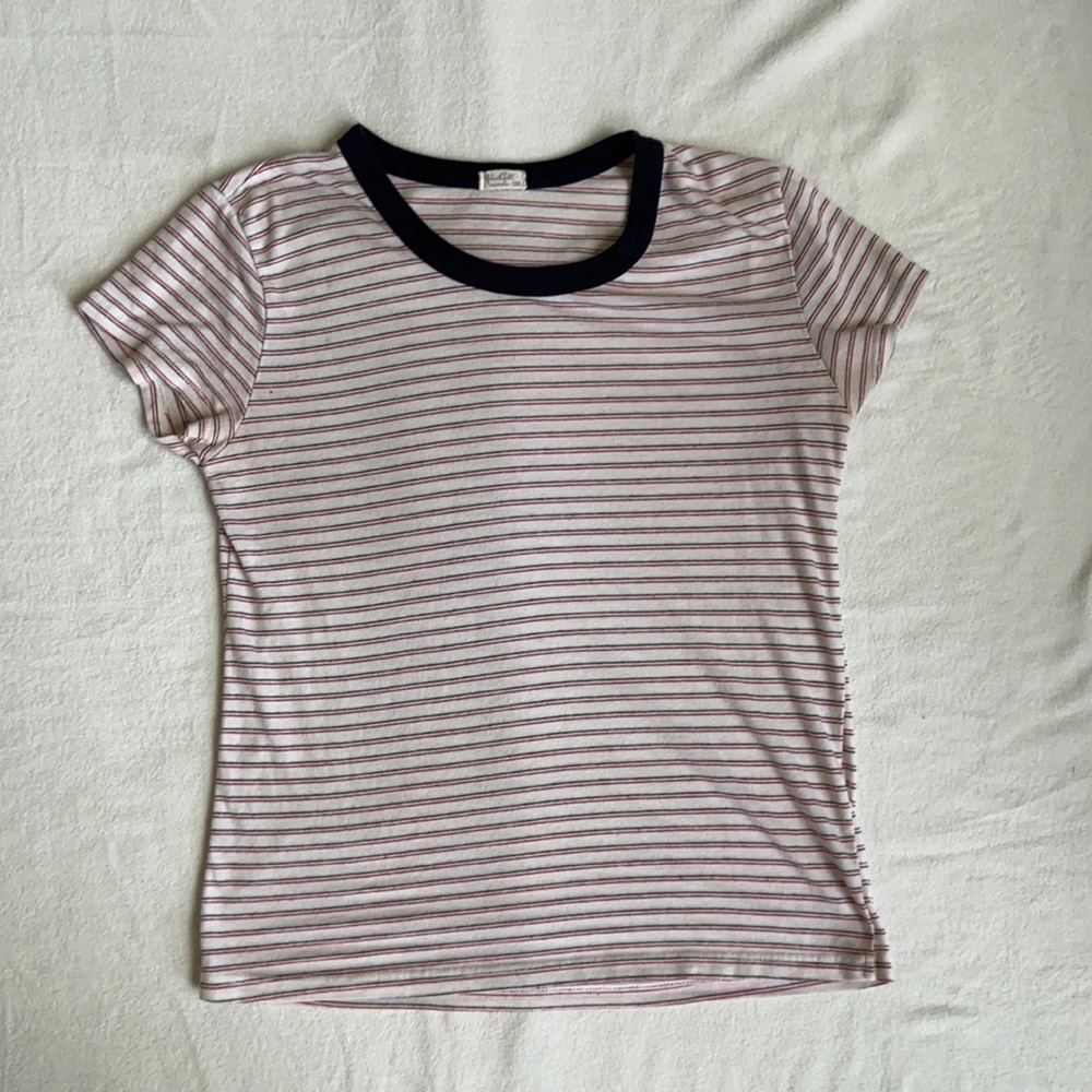 Navy blue and red striped T-shirt